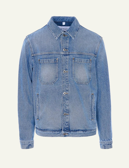 off white denim jacket light blue front flat view