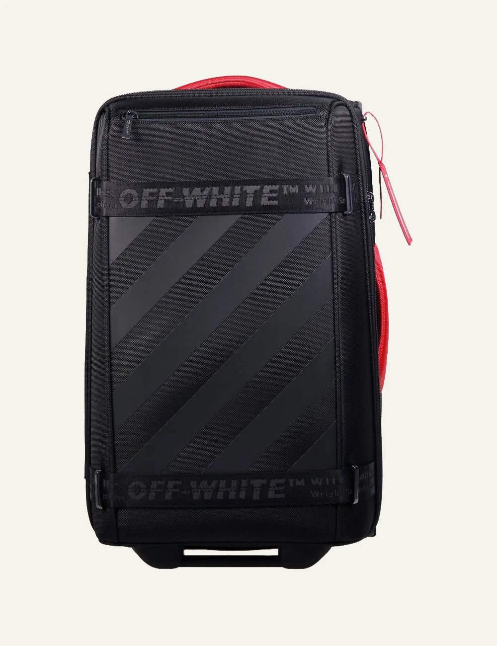 Off-White diag cabin trolley black red trim front view stripes detail