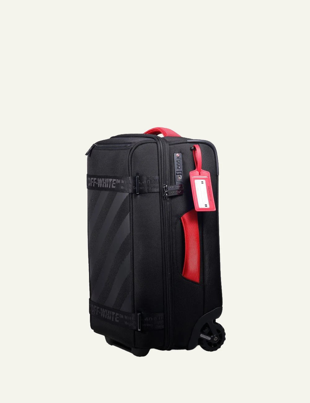 Off-White diag cabin trolley black red trim side view stripes detail
