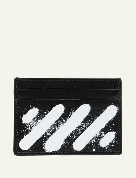 Off-White diag spray card case black white print front view