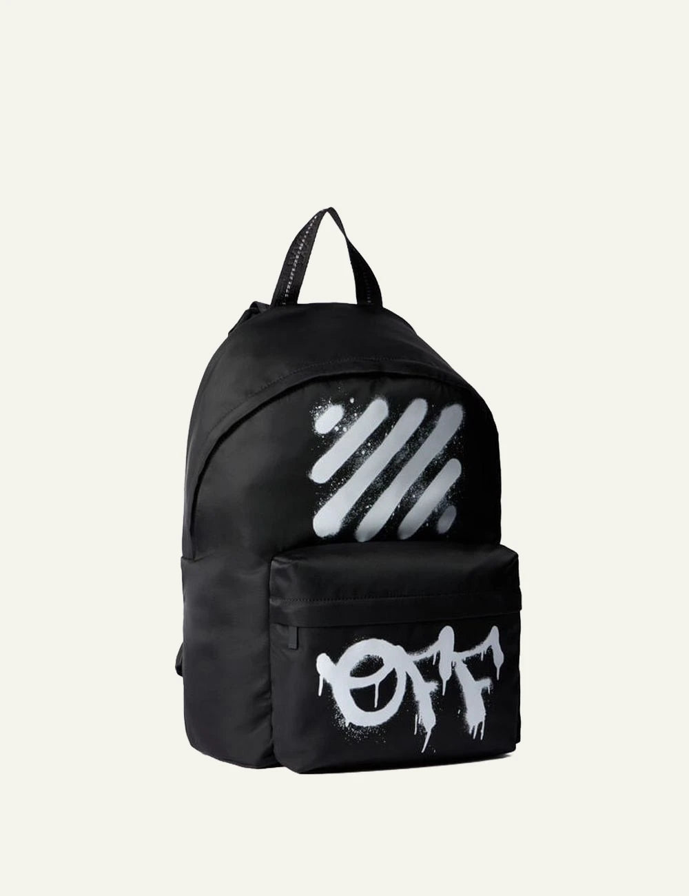Off-White Diagonal Spray Backpack black leather me white spray stripes angled view