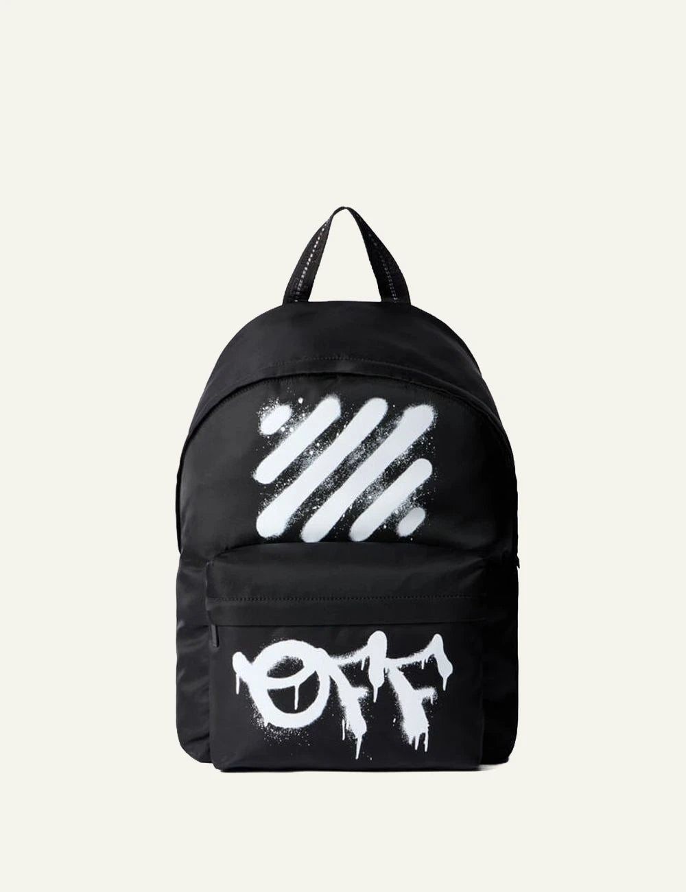 Off-White Diagonal Spray Backpack black leather me white spray stripes front view