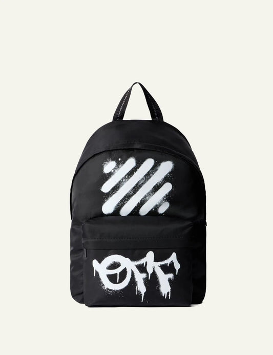 Off-White Diagonal Spray Backpack black leather me white spray stripes front view