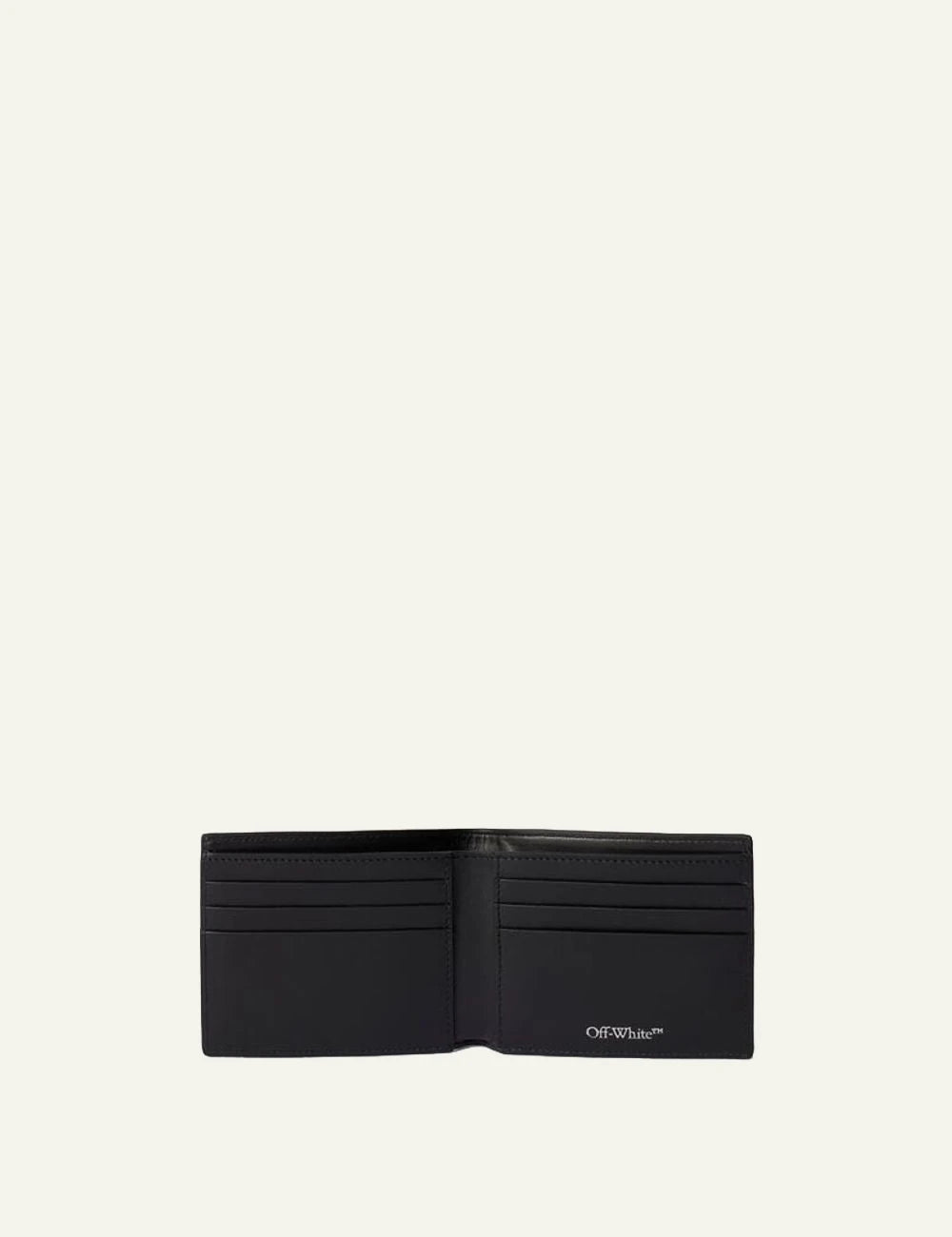 Off-White Diagonal Spray Bifold Wallet black leather me white diagonal spray detail front detail view