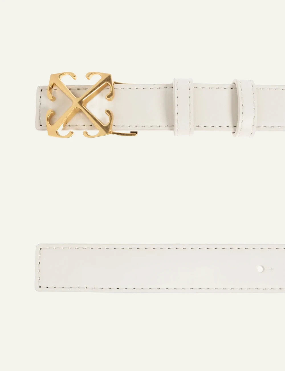 off white belt ecru leather gold arrow buckle front full view