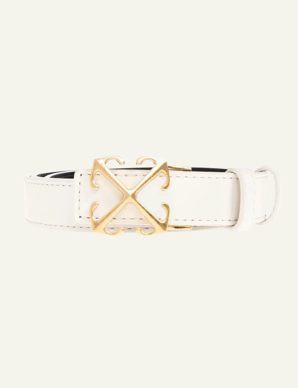 off white belt ecru leather gold arrow buckle front view