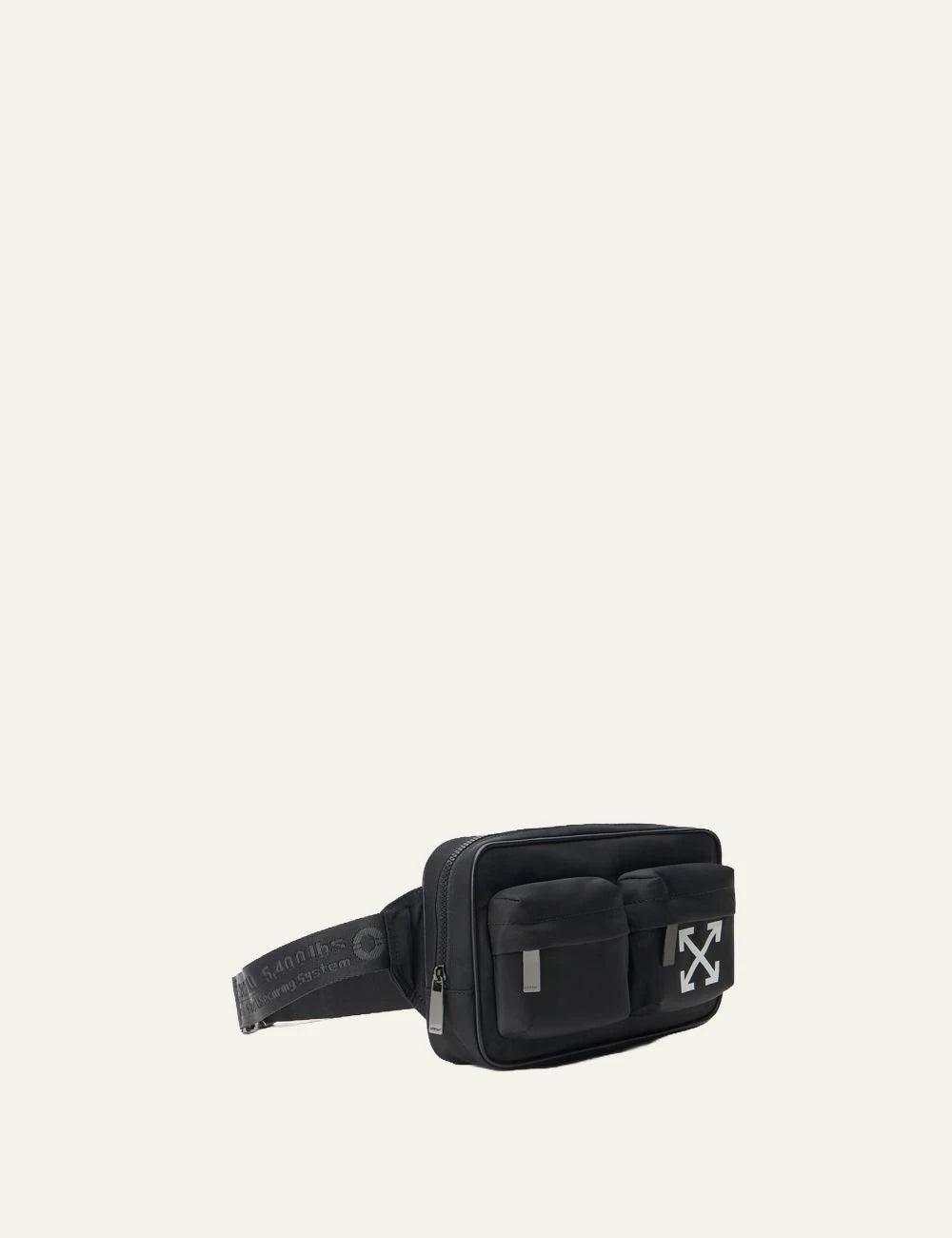 Off-White full arrow belt bag black pockets detail side view