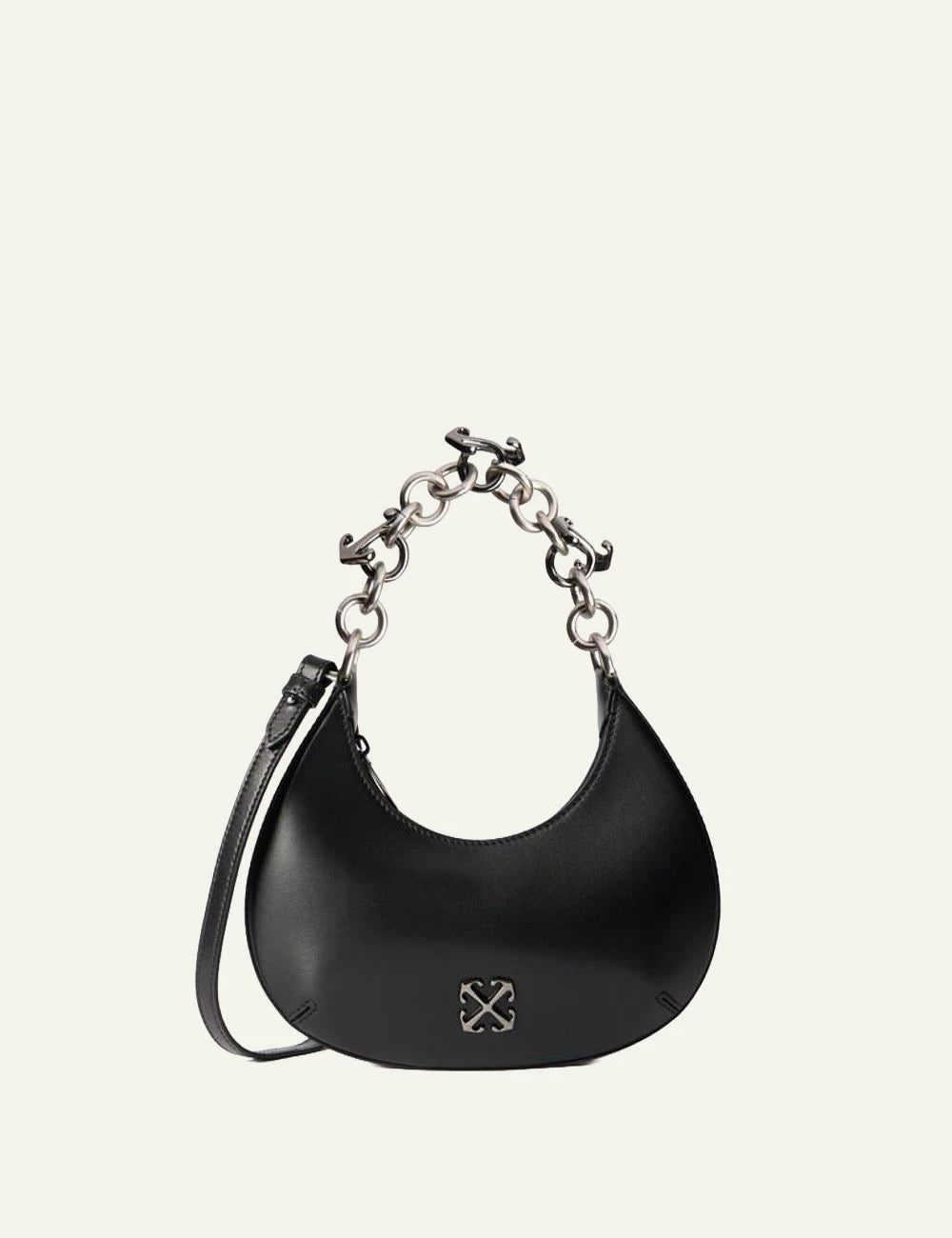 Off-White Hemisphere shoulder bag leather arrow logo silver chain front view