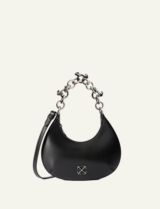 Off-White Hemisphere shoulder bag leather arrow logo silver chain front view