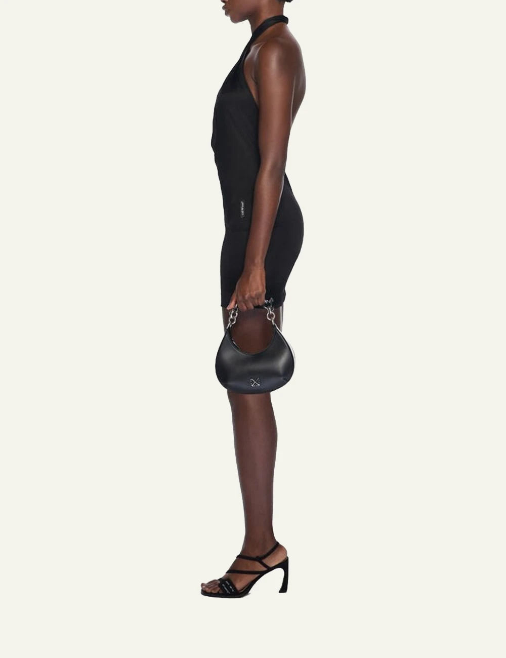 Off-White Hemisphere shoulder bag leather arrow logo silver chain front model view