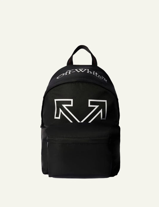 Off-White Heritage Backpack black leather nylon arrow logo front view