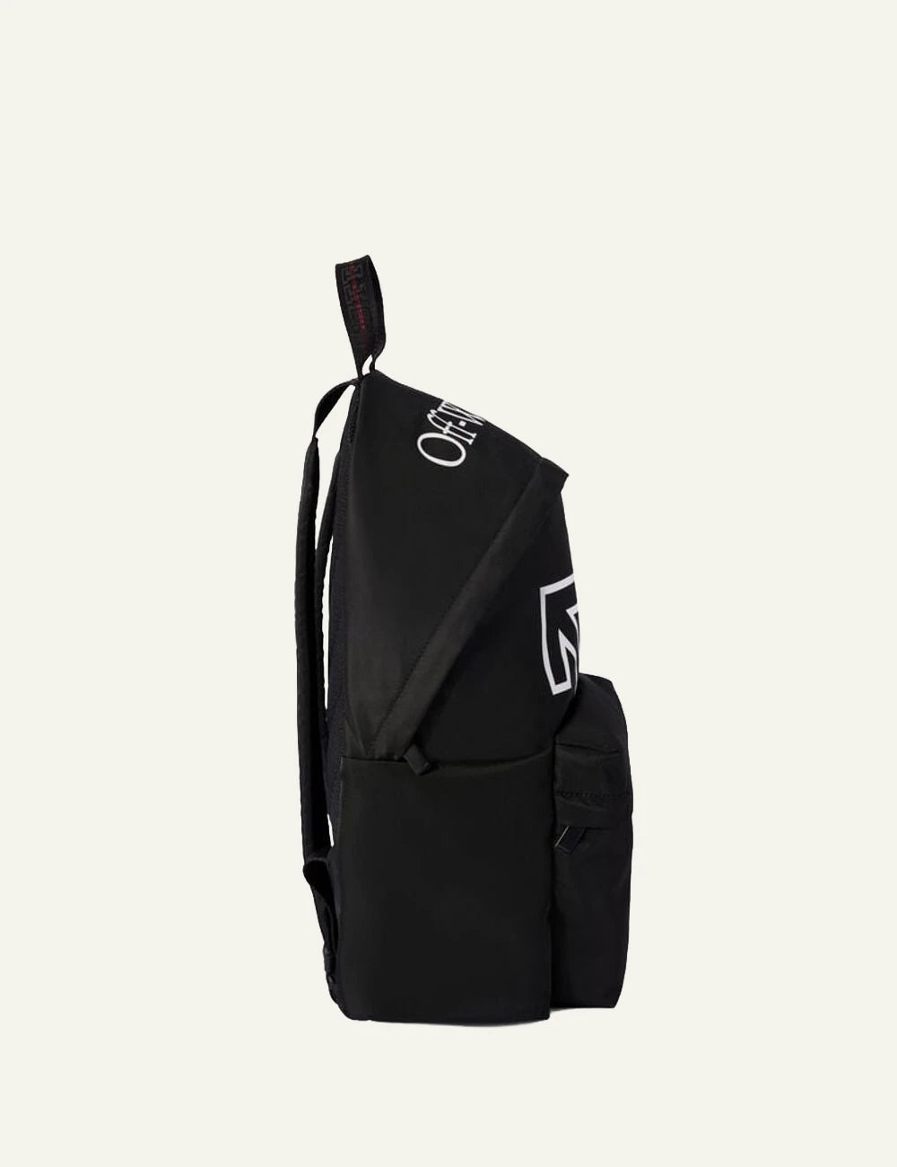 Off-White Heritage Backpack black leather nylon arrow logo side view