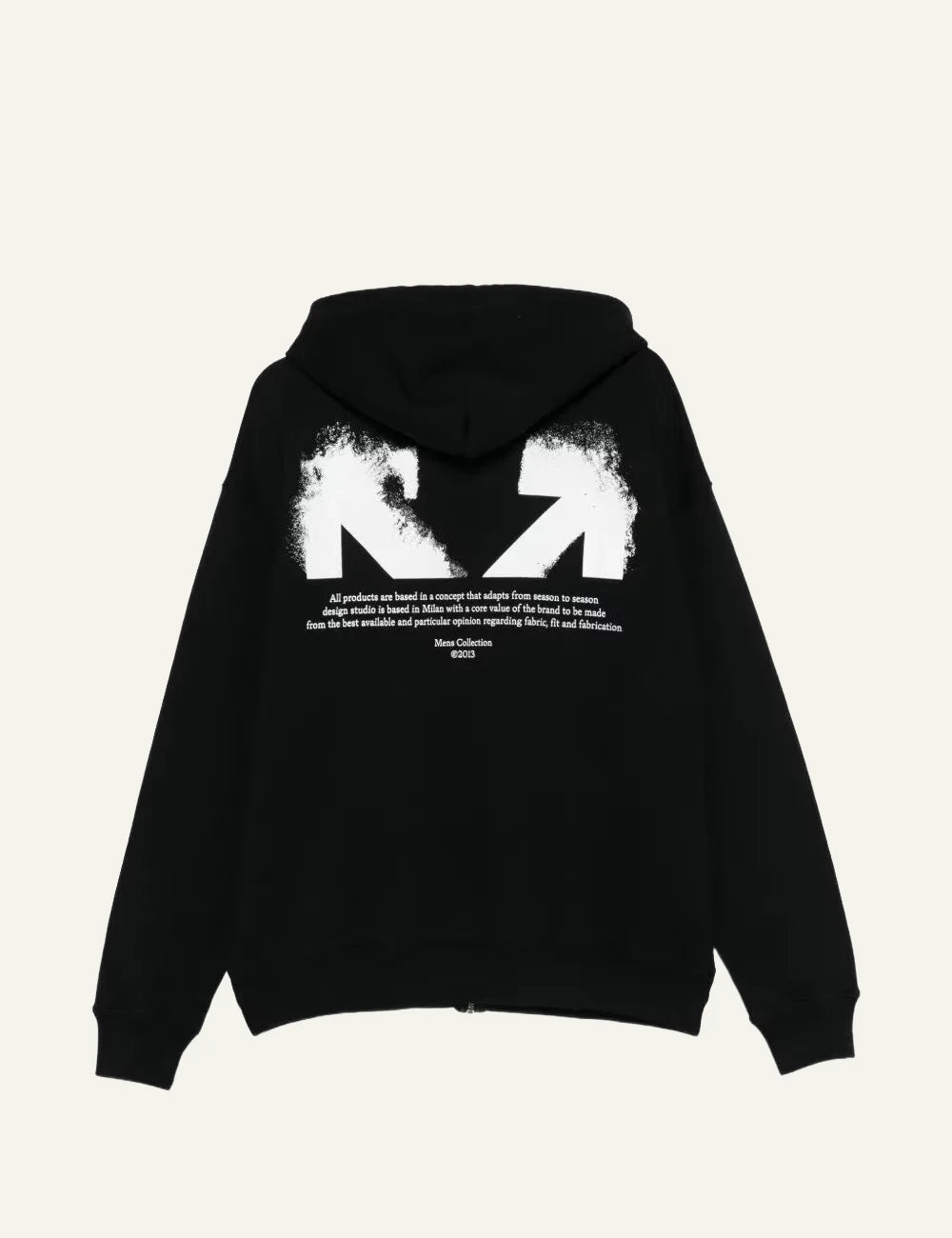 Off White hoodie black zip front logo back flat view