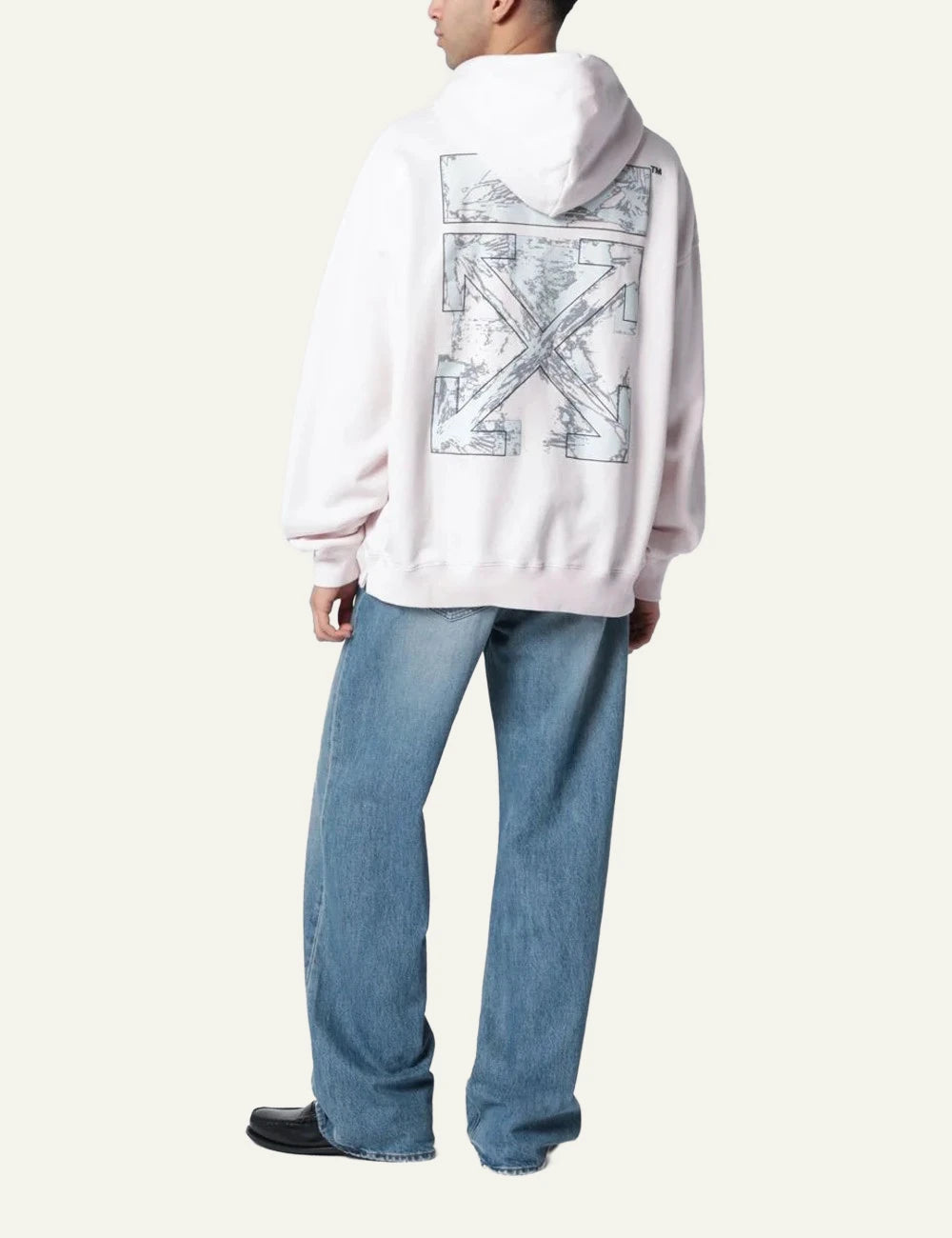 off white hoodie light pink oversized fit back view