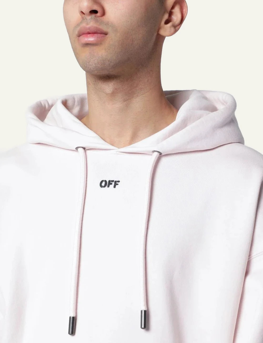 off white hoodie light pink oversized fit front model detail view