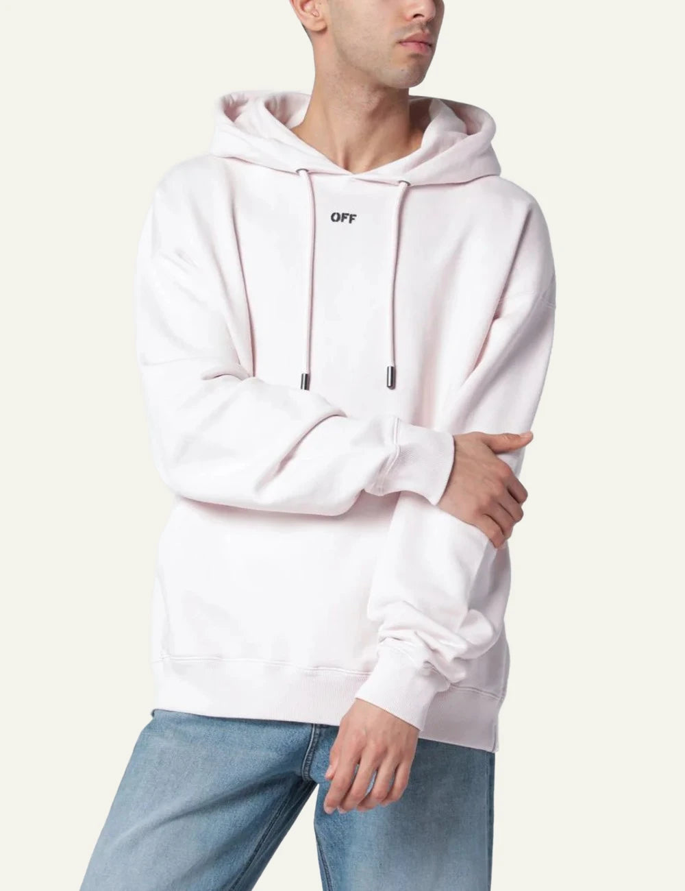 off white hoodie light pink oversized fit front model view