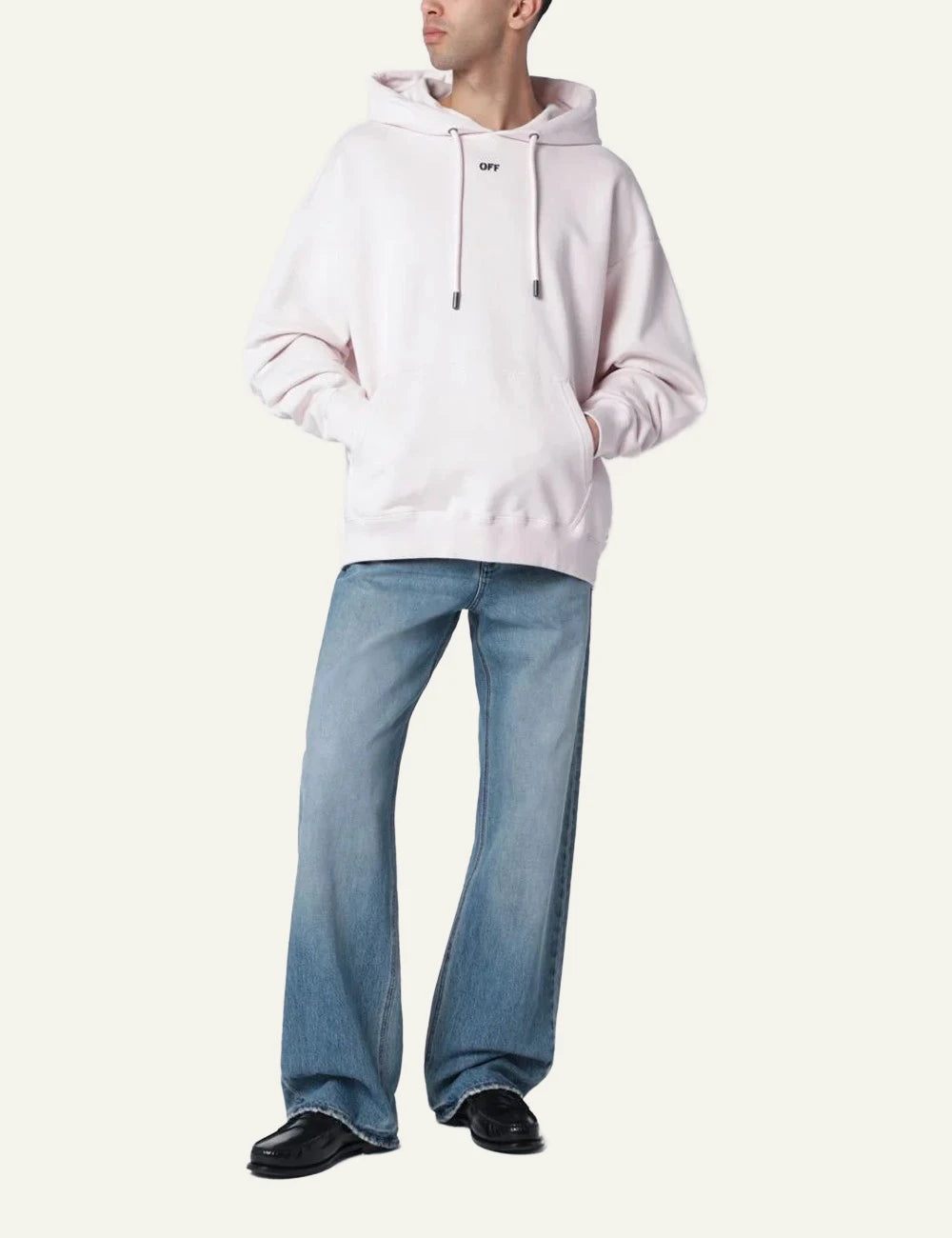 off white hoodie light pink oversized fit front model view