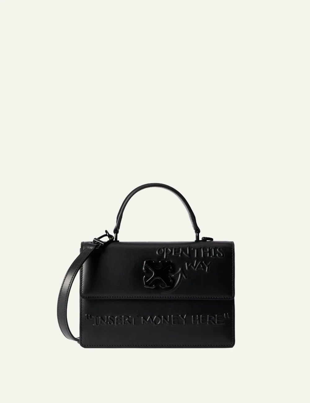 Off-White Jitney 1.4 Top Handle bag black leather front view