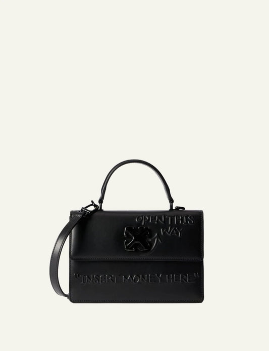 Off-White Jitney 1.4 Top Handle bag black leather front view