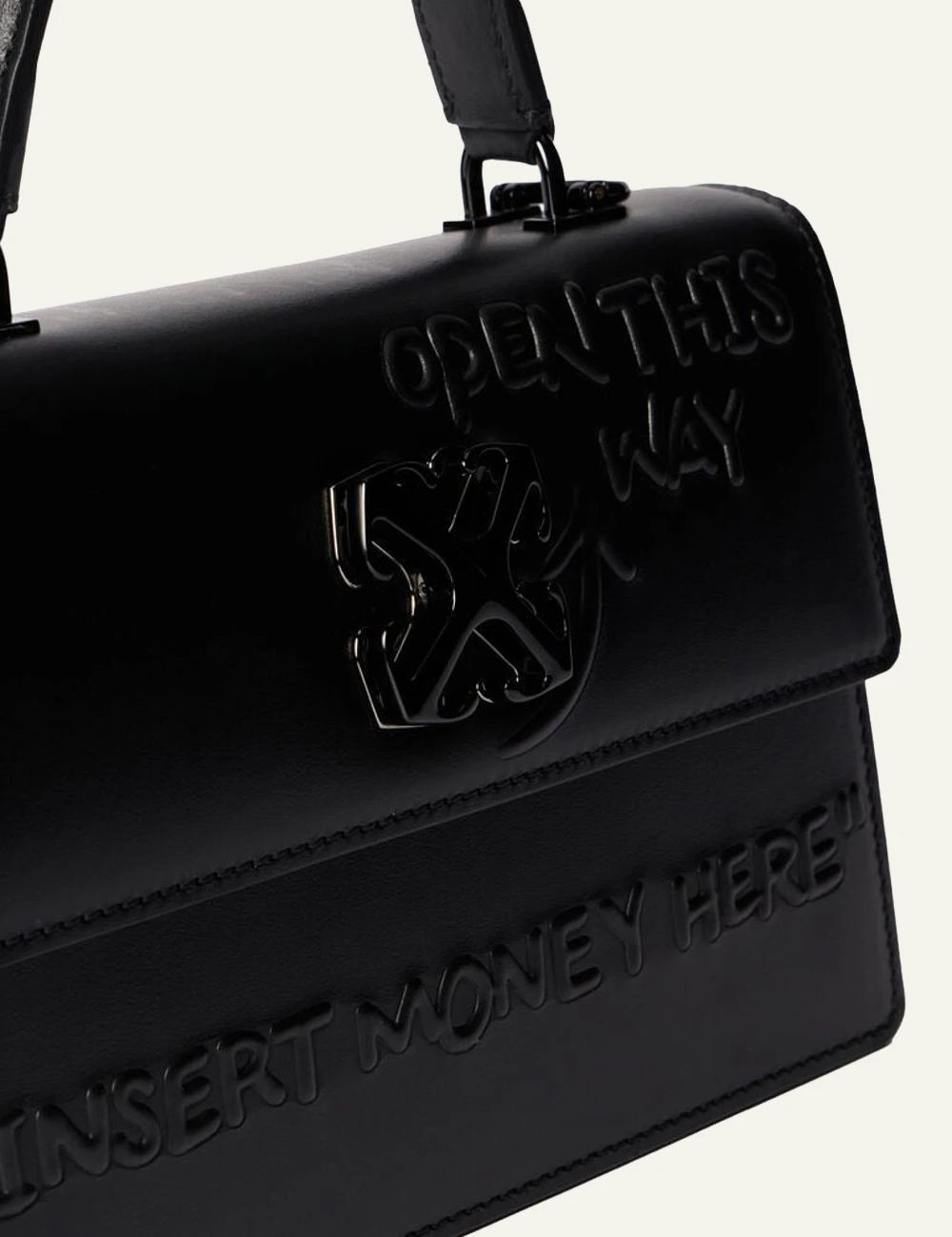Off-White Jitney 1.4 Top Handle bag black leather logo view