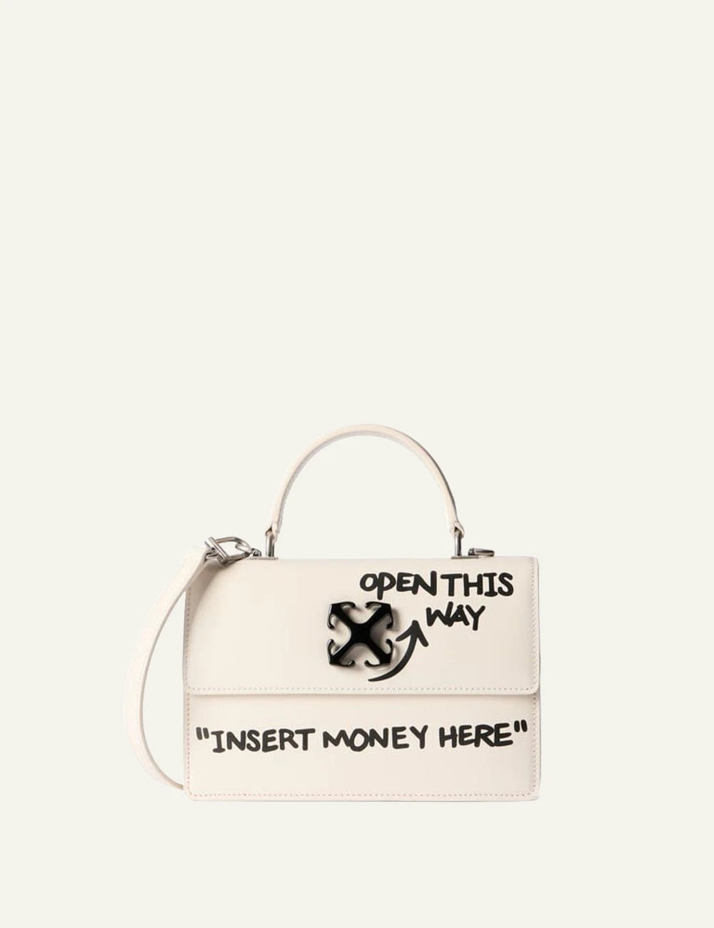 Off-White Jitney 1.4 Top Handle Quote bag beige leather front view