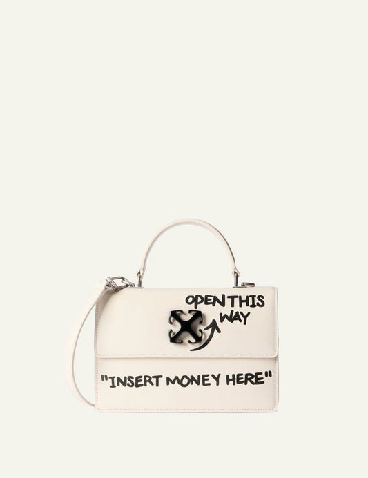 Off-White Jitney 1.4 Top Handle Quote bag beige leather front view