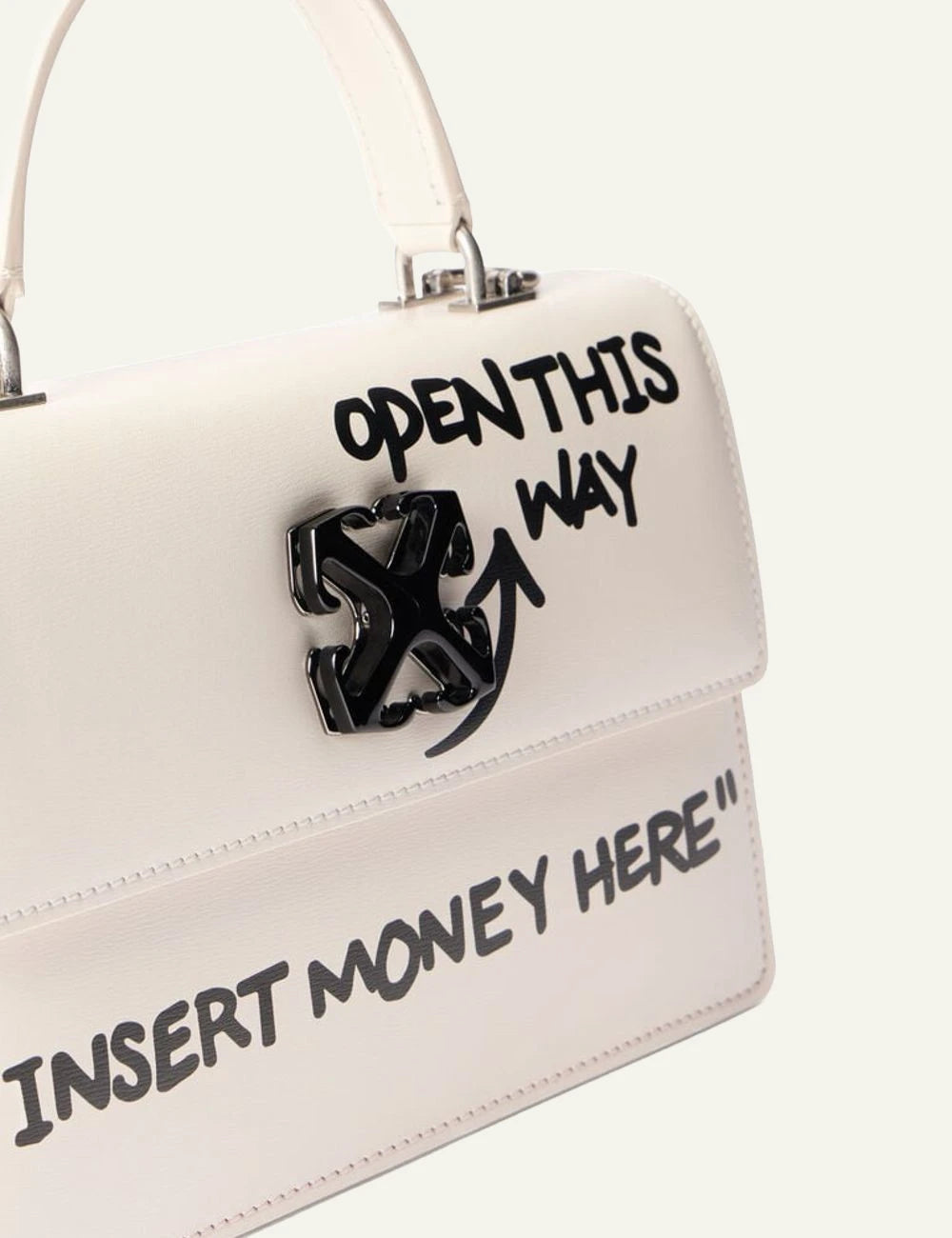 Off-White Jitney 1.4 Top Handle Quote bag beige leather logo view