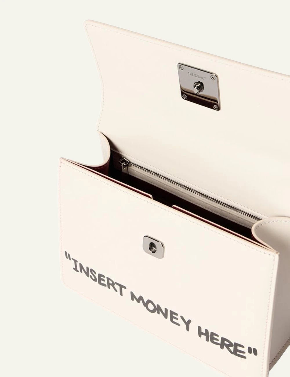 Off-White Jitney 1.4 Top Handle Quote bag beige leather top view