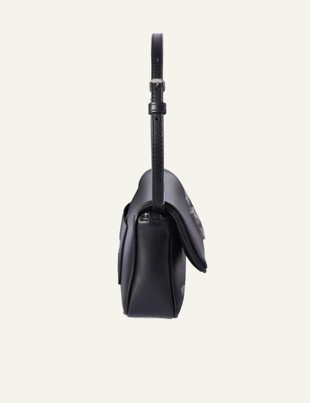 Off-White Jitney bag black leather arrow logo quotes shoulder bag side view