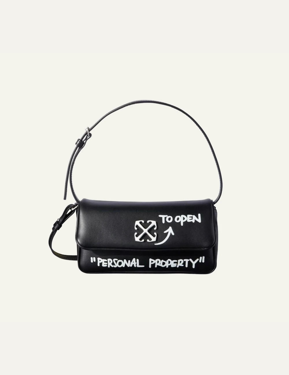 Off-White Jitney bag black leather arrow logo quotes shoulder bag front view