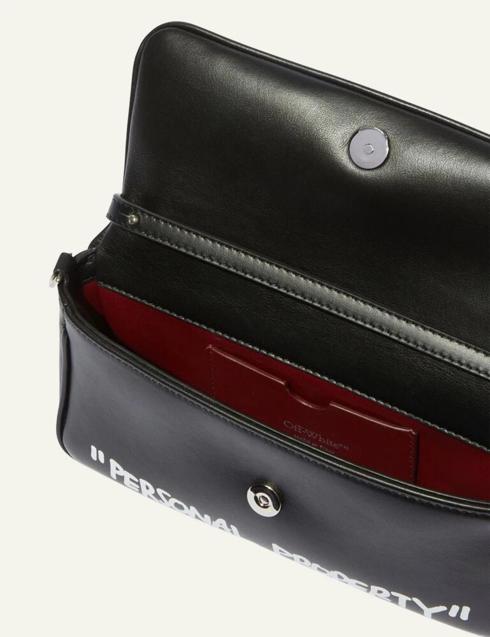 Off-White Jitney bag black leather arrow logo quotes shoulder bag top view