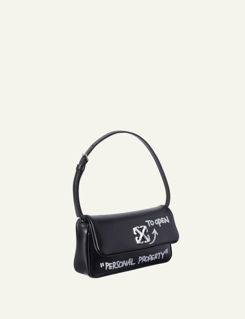 Off-White Jitney bag black leather arrow logo quotes shoulder bag side view