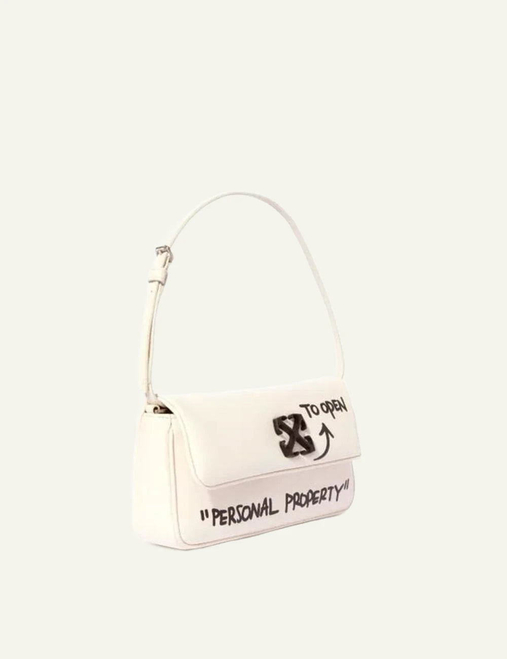 Off-White Jitney bag cream leather arrow logo quotes shoulder bag side view