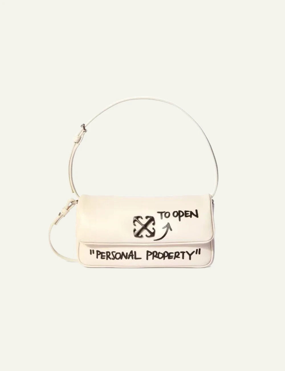 Off-White Jitney bag cream leather arrow logo quotes shoulder bag front view