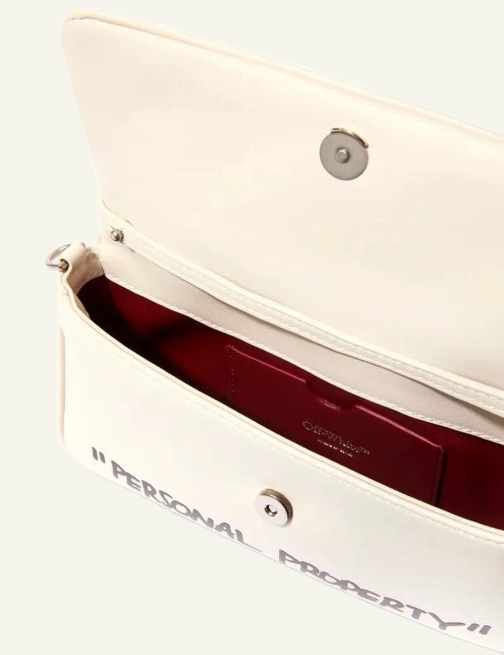 Off-White Jitney bag cream leather arrow logo quotes shoulder bag top view