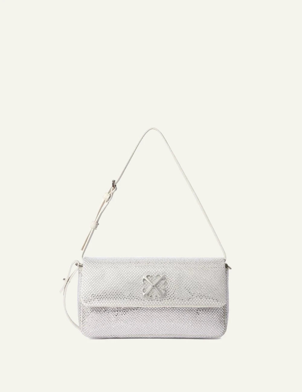 Off-White Jitney Shoulder 0.7 Strass Bag black crystal embellished front view