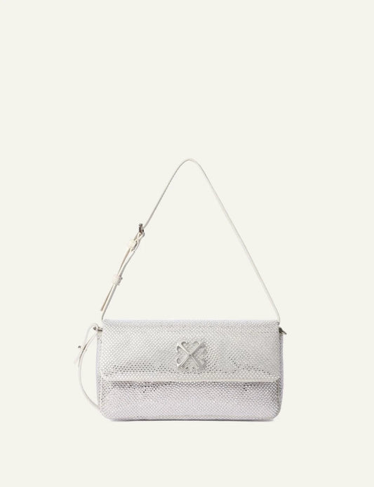Off-White Jitney Shoulder 0.7 Strass Bag black crystal embellished front view