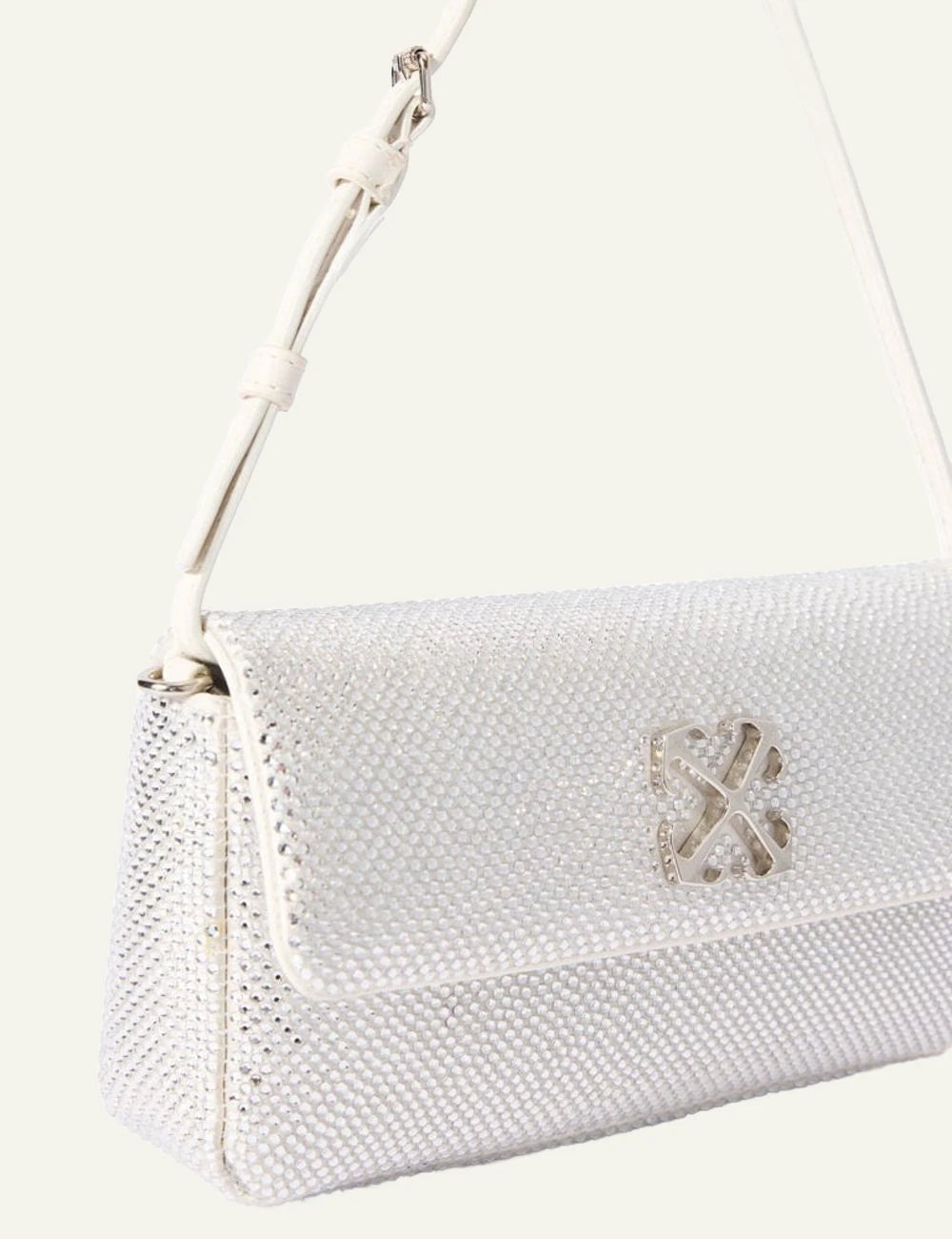 Off-White Jitney Shoulder 0.7 Strass Bag black crystal embellished angled view