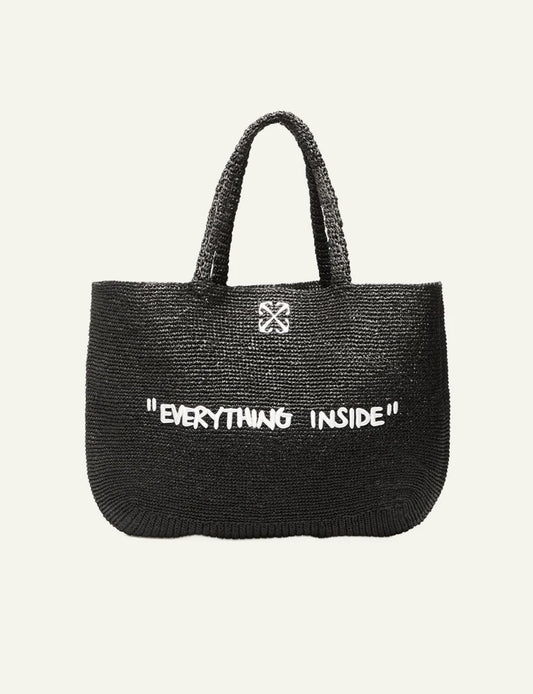 Off-White knit tote bag black everything inside embroidery front