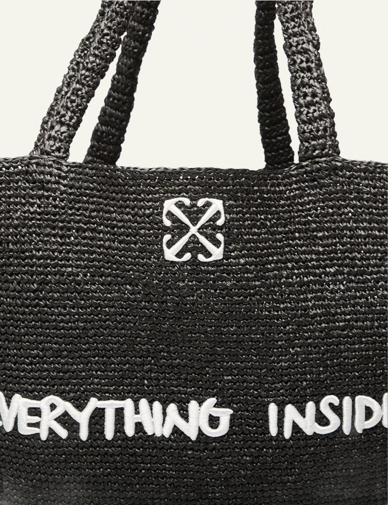 Off-White knit tote bag black everything inside embroidery front detail