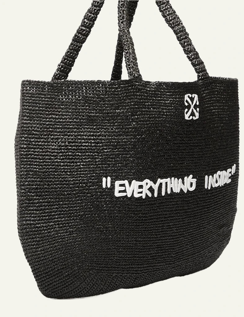 Off-White knit tote bag black everything inside embroidery side