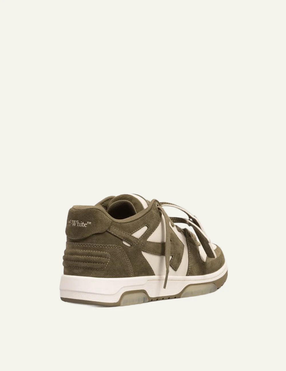 Off-White low sneakers khaki white suede leather arrows back view