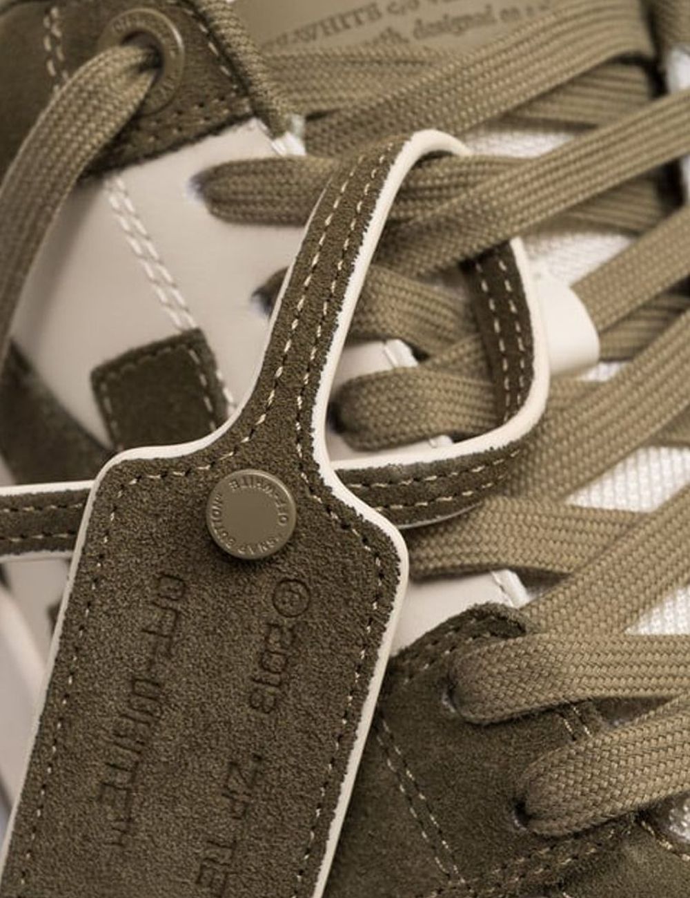 Off-White low sneakers khaki white suede leather arrows side detail view