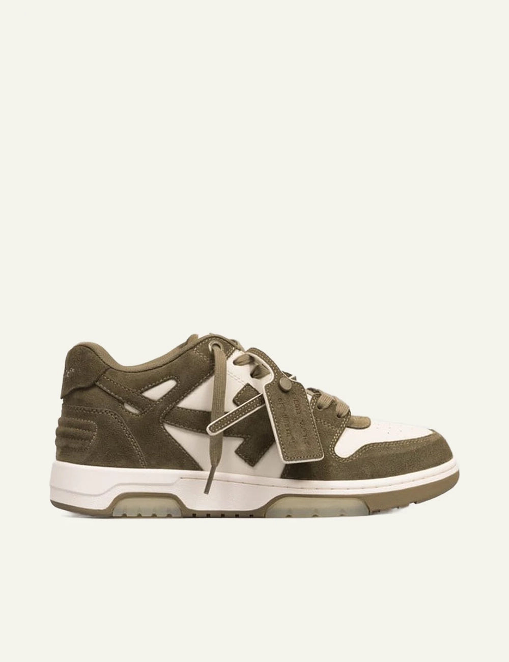Off-White low sneakers khaki white suede leather arrows side view