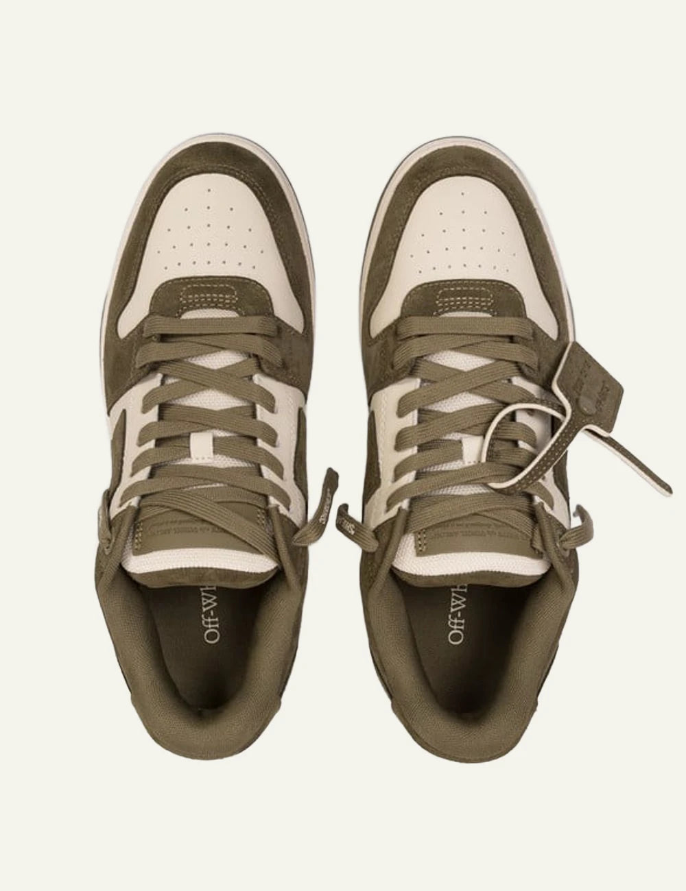Off-White low sneakers khaki white suede leather arrows top view