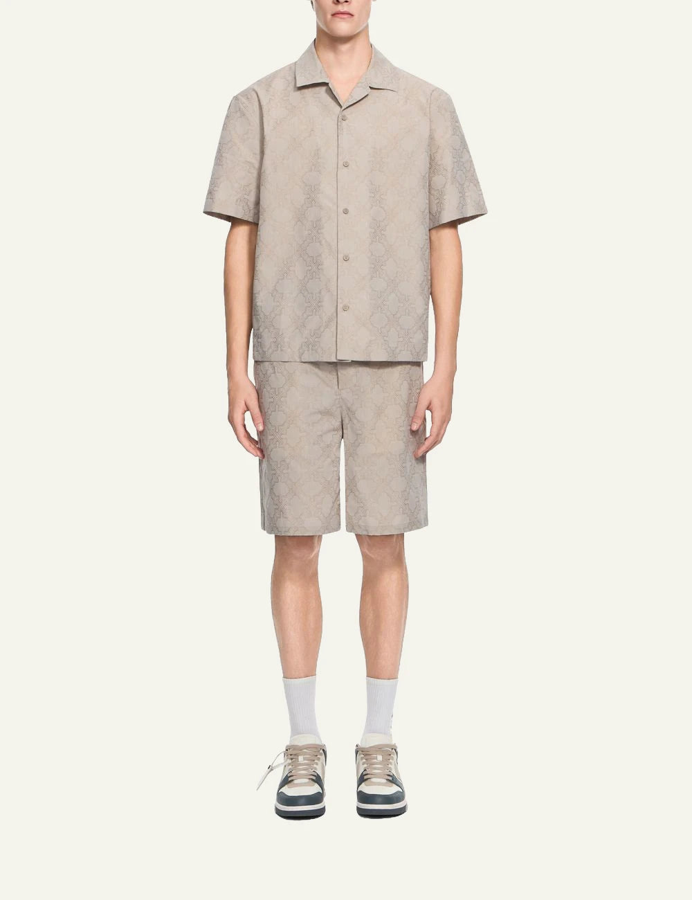 Off-White Men’s Beige Arrow Monogram Jacquard Short-Sleeve Shirt full body