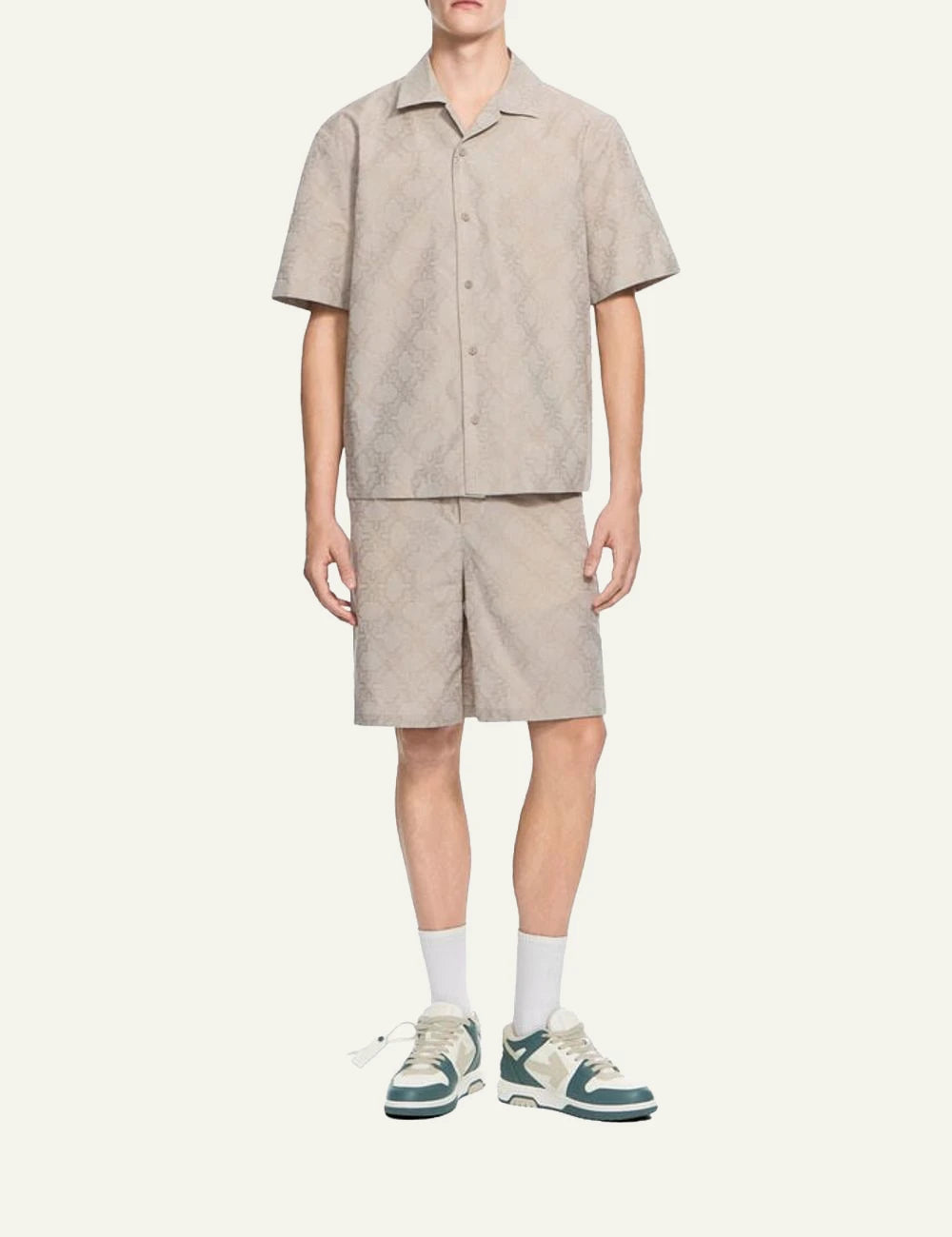 Off-White Men’s Beige Cotton Bermuda Shorts With Arrow Monogram full body