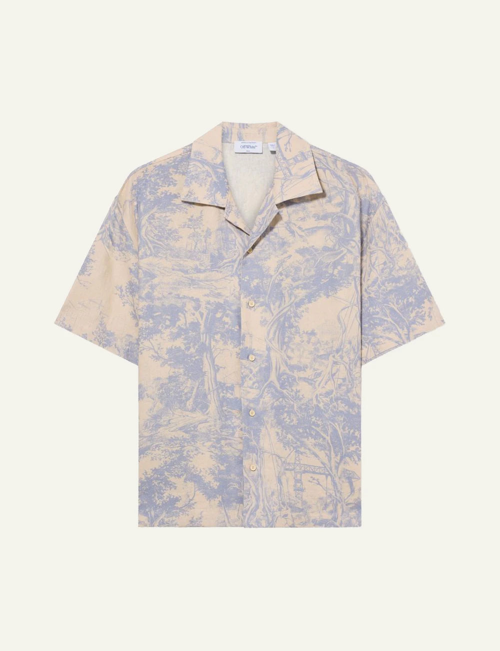 Off-White Men’s Beige Linen Blend Shirt With Blue Toile Print