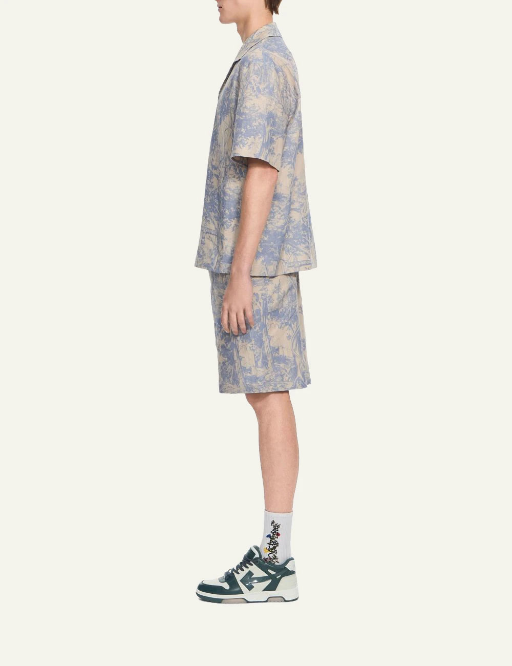 Off-White Men’s Beige Linen Blend Shirt With Blue Toile Print side