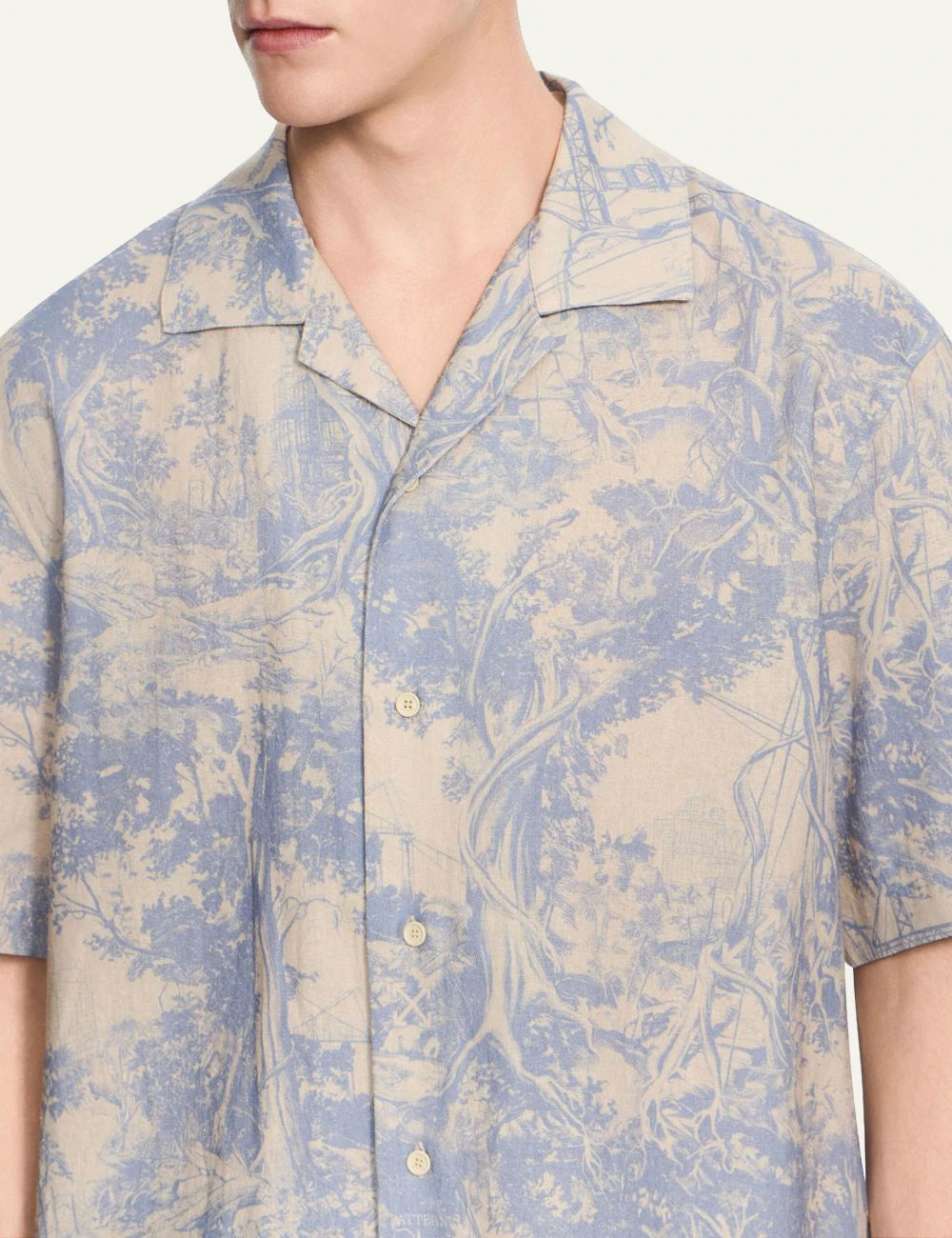 Off-White Men’s Beige Linen Blend Shirt With Blue Toile Print detail